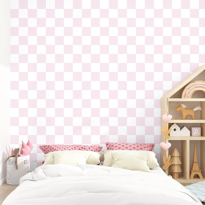 Pink Checkered Wallpaper Peel and Stick Pink and White Plaid Wallpaper for Girls Room Self Adhesive Princess Mosaic Contact Paper for Cabinets and Drawers Countertops Shelf Liner Bedroom
