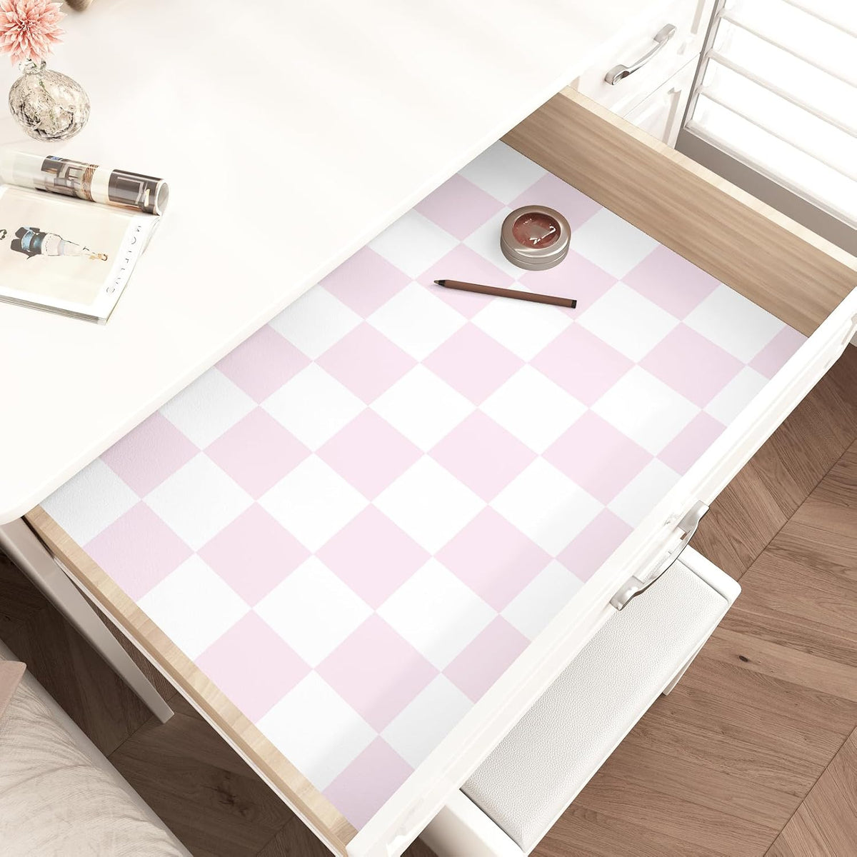 Pink Checkered Wallpaper Peel and Stick Pink and White Plaid Wallpaper for Girls Room Self Adhesive Princess Mosaic Contact Paper for Cabinets and Drawers Countertops Shelf Liner Bedroom
