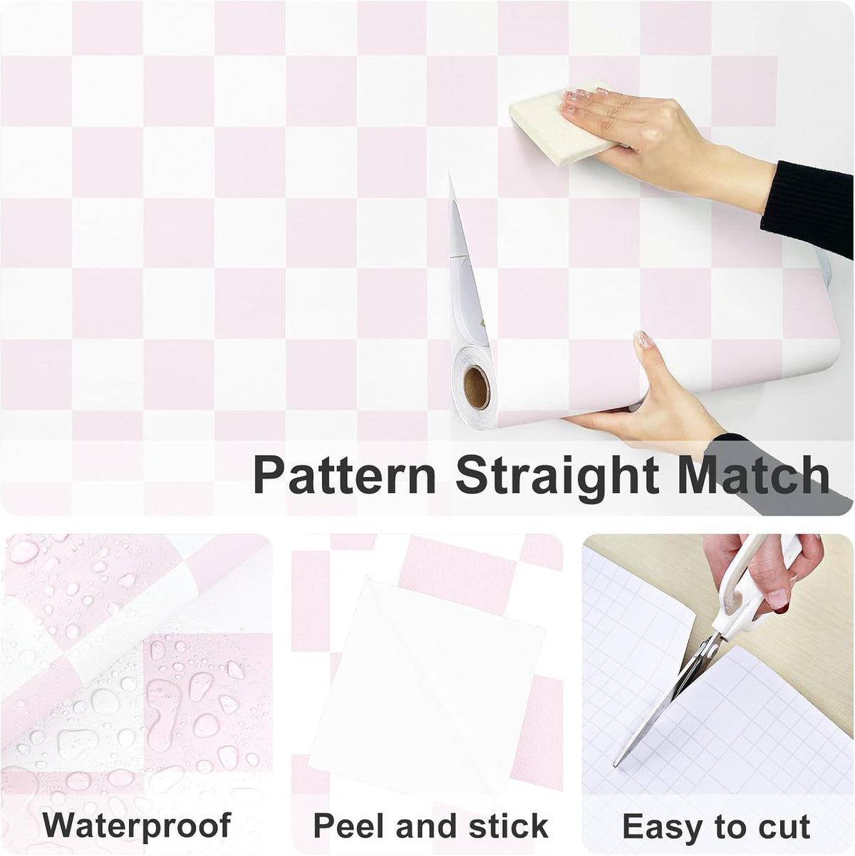 Pink Checkered Wallpaper Peel and Stick Pink and White Plaid Wallpaper for Girls Room Self Adhesive Princess Mosaic Contact Paper for Cabinets and Drawers Countertops Shelf Liner Bedroom