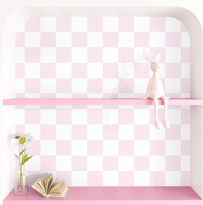Pink Checkered Wallpaper Peel and Stick Pink and White Plaid Wallpaper for Girls Room Self Adhesive Princess Mosaic Contact Paper for Cabinets and Drawers Countertops Shelf Liner Bedroom