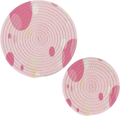 Light Pink Trivets for Hot Dishes Set of 2 Heat Resistant Pot Holders Cotton Trivets for Hot Pots and Pans Trivet Mat for Kitchen Cooking Baking