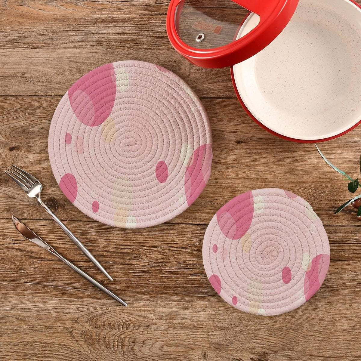 Light Pink Trivets for Hot Dishes Set of 2 Heat Resistant Pot Holders Cotton Trivets for Hot Pots and Pans Trivet Mat for Kitchen Cooking Baking