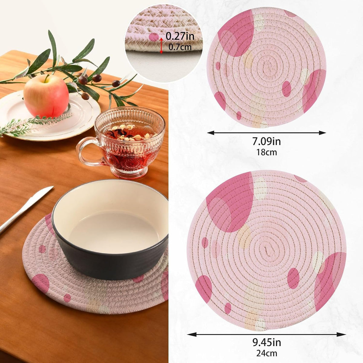 Light Pink Trivets for Hot Dishes Set of 2 Heat Resistant Pot Holders Cotton Trivets for Hot Pots and Pans Trivet Mat for Kitchen Cooking Baking