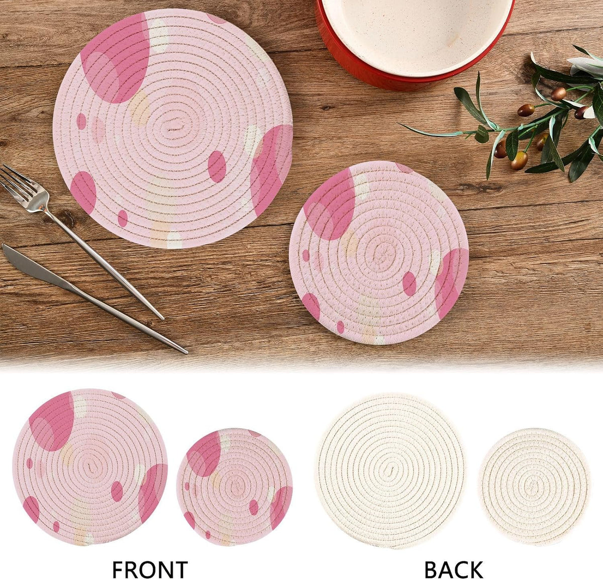 Light Pink Trivets for Hot Dishes Set of 2 Heat Resistant Pot Holders Cotton Trivets for Hot Pots and Pans Trivet Mat for Kitchen Cooking Baking