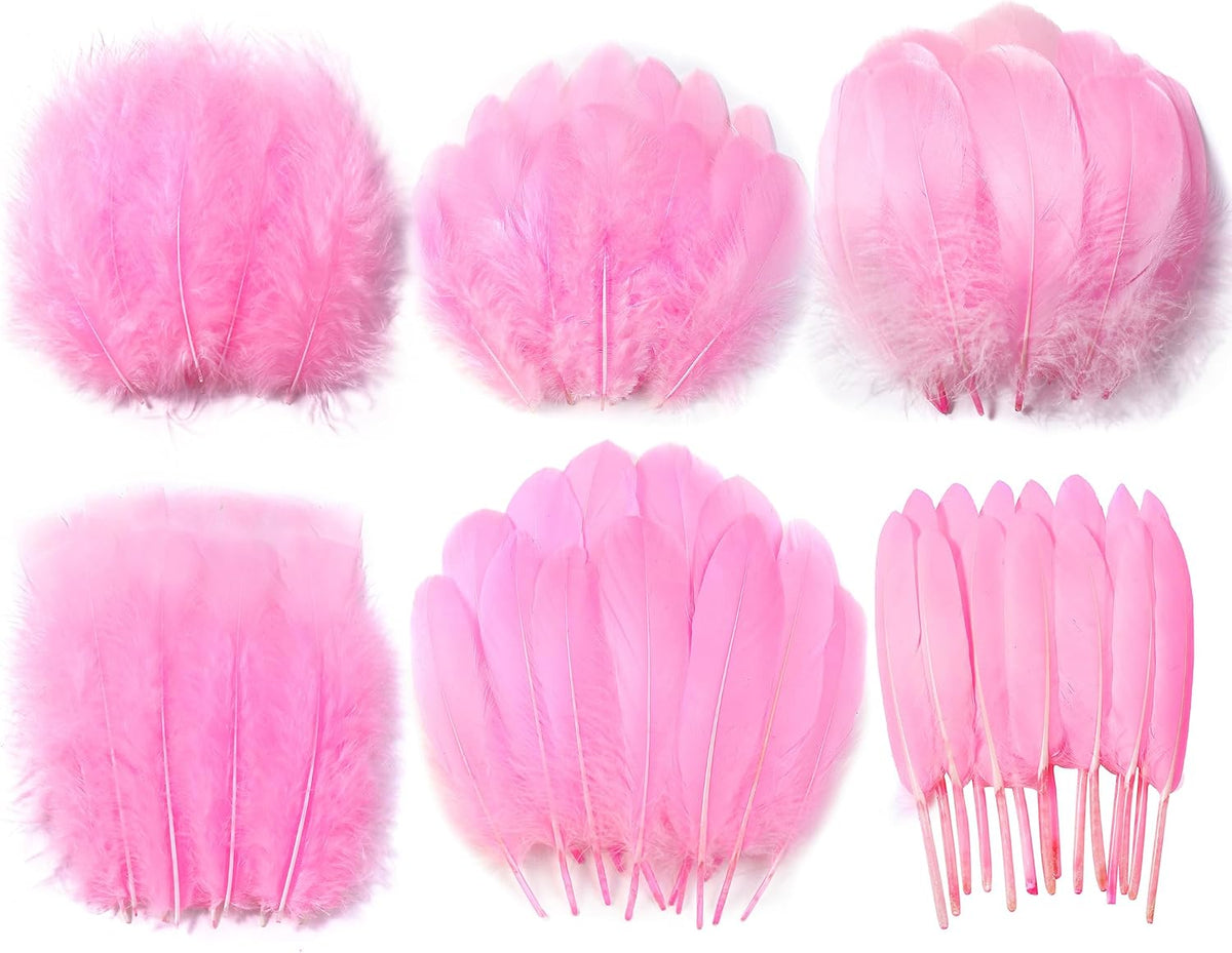 Mixed Pink Feathers Bulk for Crafting Supplies,240Pcs,6 Styles