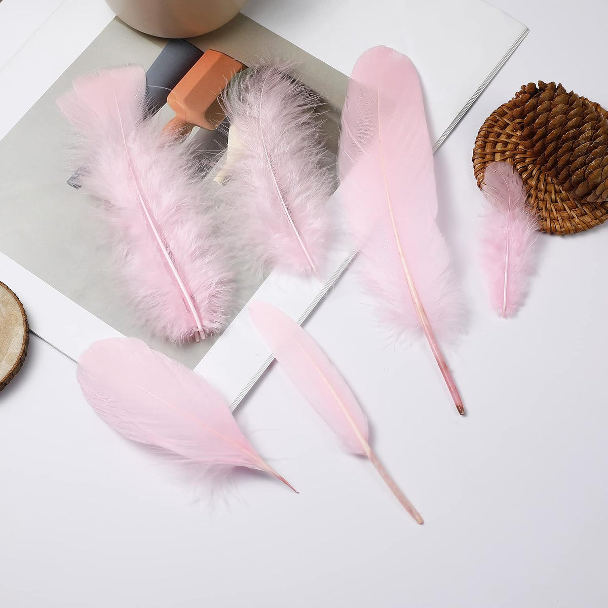 Mixed Pink Feathers Bulk for Crafting Supplies,240Pcs,6 Styles