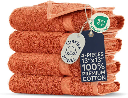 Washcloths 13x13, 4-Pack 100% Turkish Cotton Face, Coral