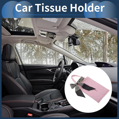 Car Tissue Holder Car Tissue Box Organizer Rhombus Plaid Houndstooth Ribbon Faux Leather 11.02"x7.09"x1.57" Pink 1 Pc