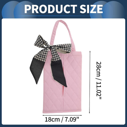 Car Tissue Holder Car Tissue Box Organizer Rhombus Plaid Houndstooth Ribbon Faux Leather 11.02"x7.09"x1.57" Pink 1 Pc