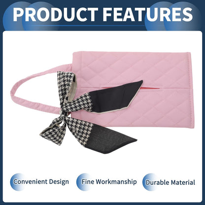 Car Tissue Holder Car Tissue Box Organizer Rhombus Plaid Houndstooth Ribbon Faux Leather 11.02"x7.09"x1.57" Pink 1 Pc