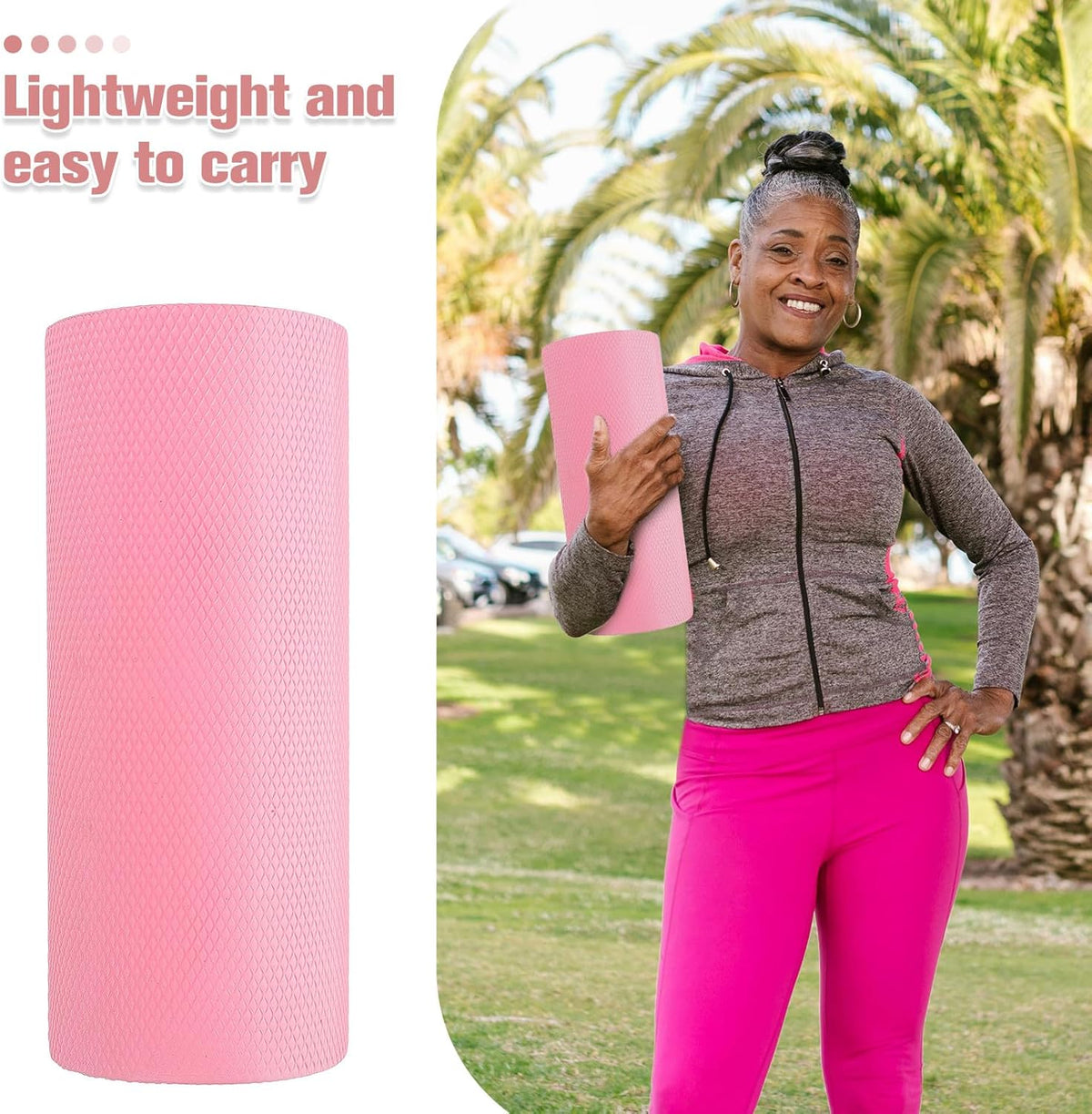 Yoga Prop Roller for Core Stability and Back Massage, Lightweight Sakura Pink Foam Roller 30x6.3cm for Pilates, Muscle Relaxation, and Home Fitness Exercises