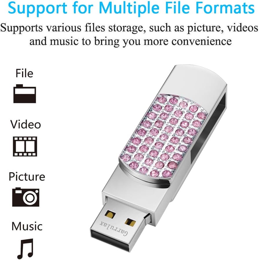 USB Flash Drive, 16GB/32GB/64GB/128GB USB2.0 Rotatable Memory Stick Date Storage Pendrive Thumb Drives U Disk(64GB,Pink)