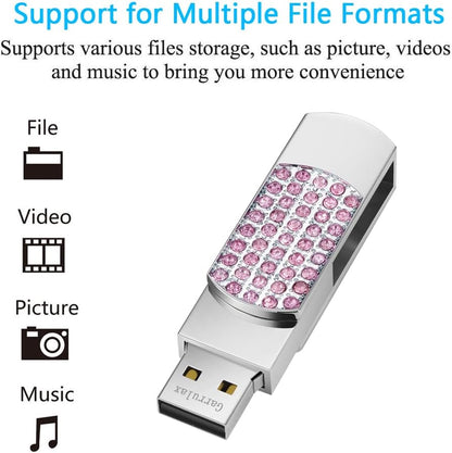 USB Flash Drive, 16GB/32GB/64GB/128GB USB2.0 Rotatable Memory Stick Date Storage Pendrive Thumb Drives U Disk(64GB,Pink)