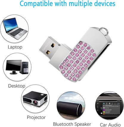 USB Flash Drive, 16GB/32GB/64GB/128GB USB2.0 Rotatable Memory Stick Date Storage Pendrive Thumb Drives U Disk(64GB,Pink)