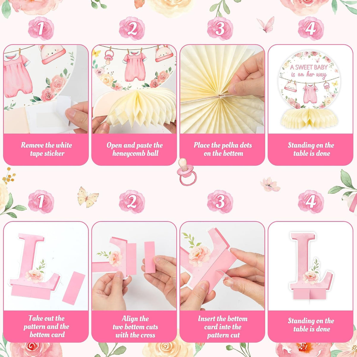 Floral Girl Baby Shower Honeycomb Centerpiece, 12Pcs Party Supplies