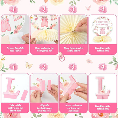Floral Girl Baby Shower Honeycomb Centerpiece, 12Pcs Party Supplies