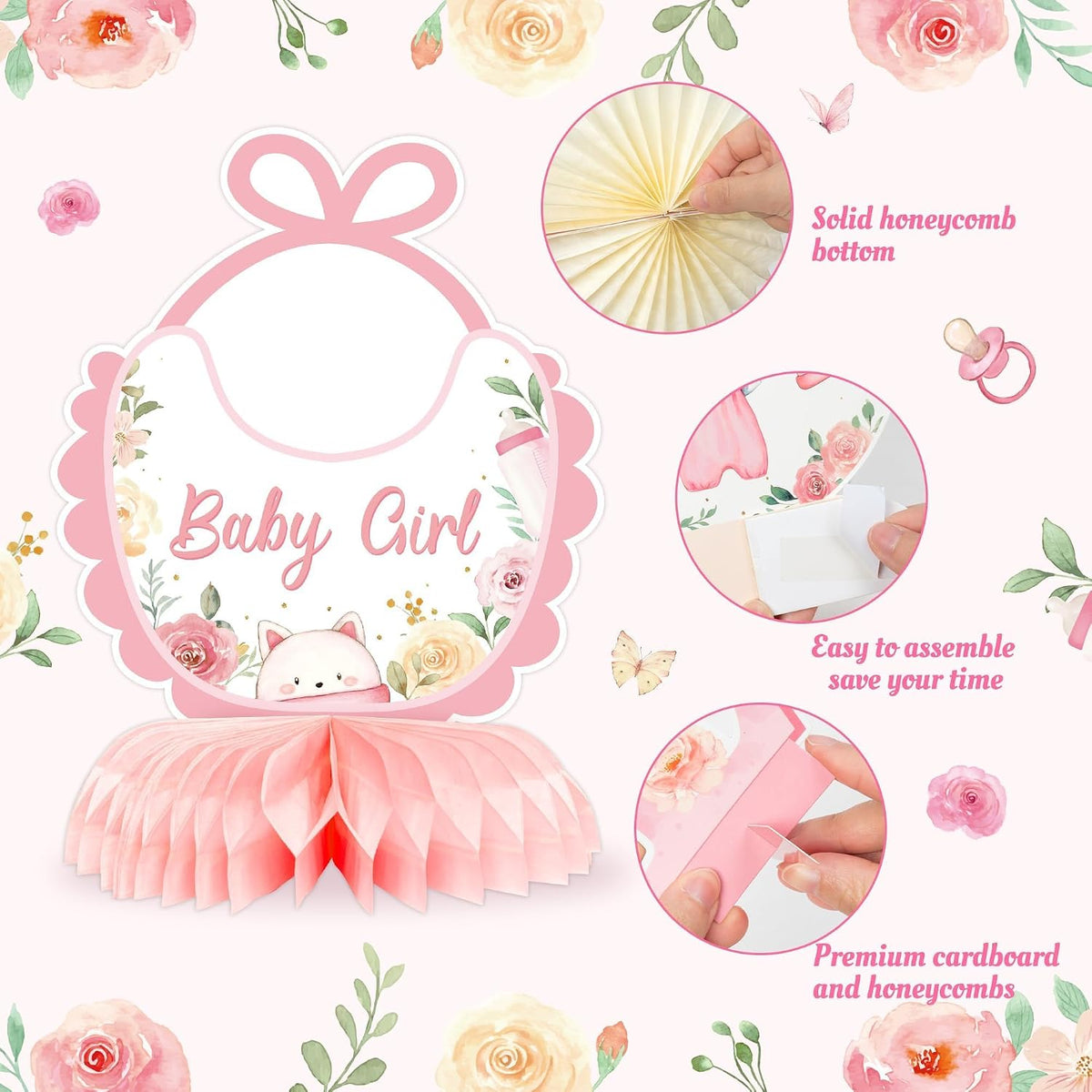 Floral Girl Baby Shower Honeycomb Centerpiece, 12Pcs Party Supplies