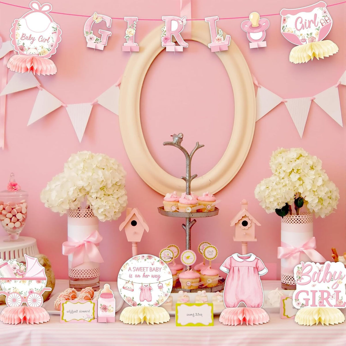 Floral Girl Baby Shower Honeycomb Centerpiece, 12Pcs Party Supplies