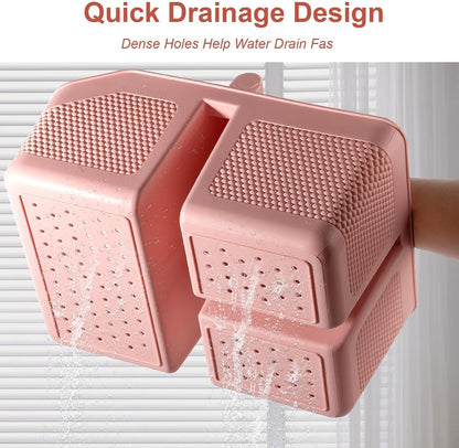 Plastic Shower Caddy Portable Shower Basket with Bamboo Handle, Pink