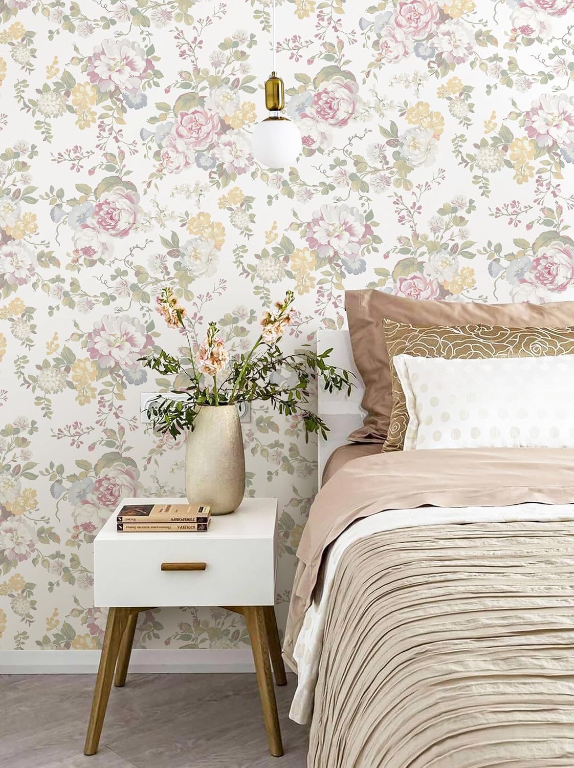 Floral Peel and Stick Wallpaper Boho Watercolor Floral and Leaf Wallpaper