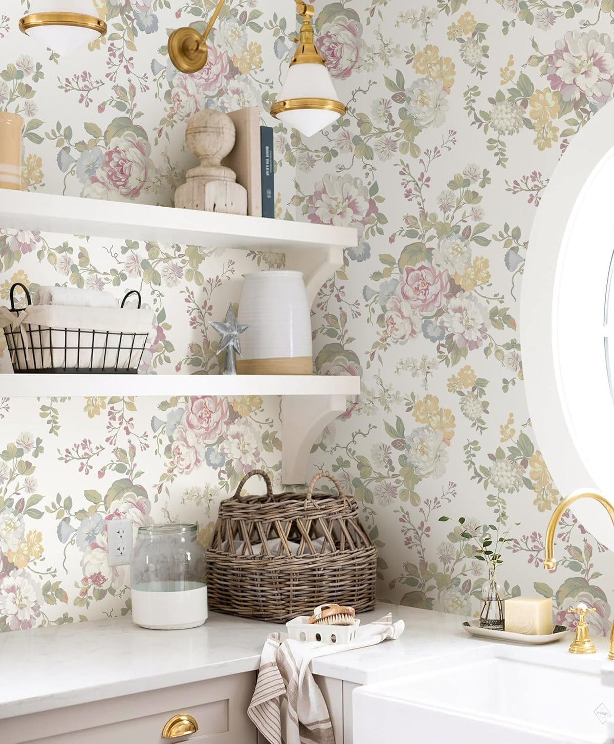 Floral Peel and Stick Wallpaper Boho Watercolor Floral and Leaf Wallpaper