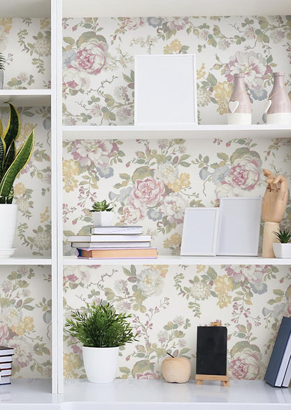 Floral Peel and Stick Wallpaper Boho Watercolor Floral and Leaf Wallpaper
