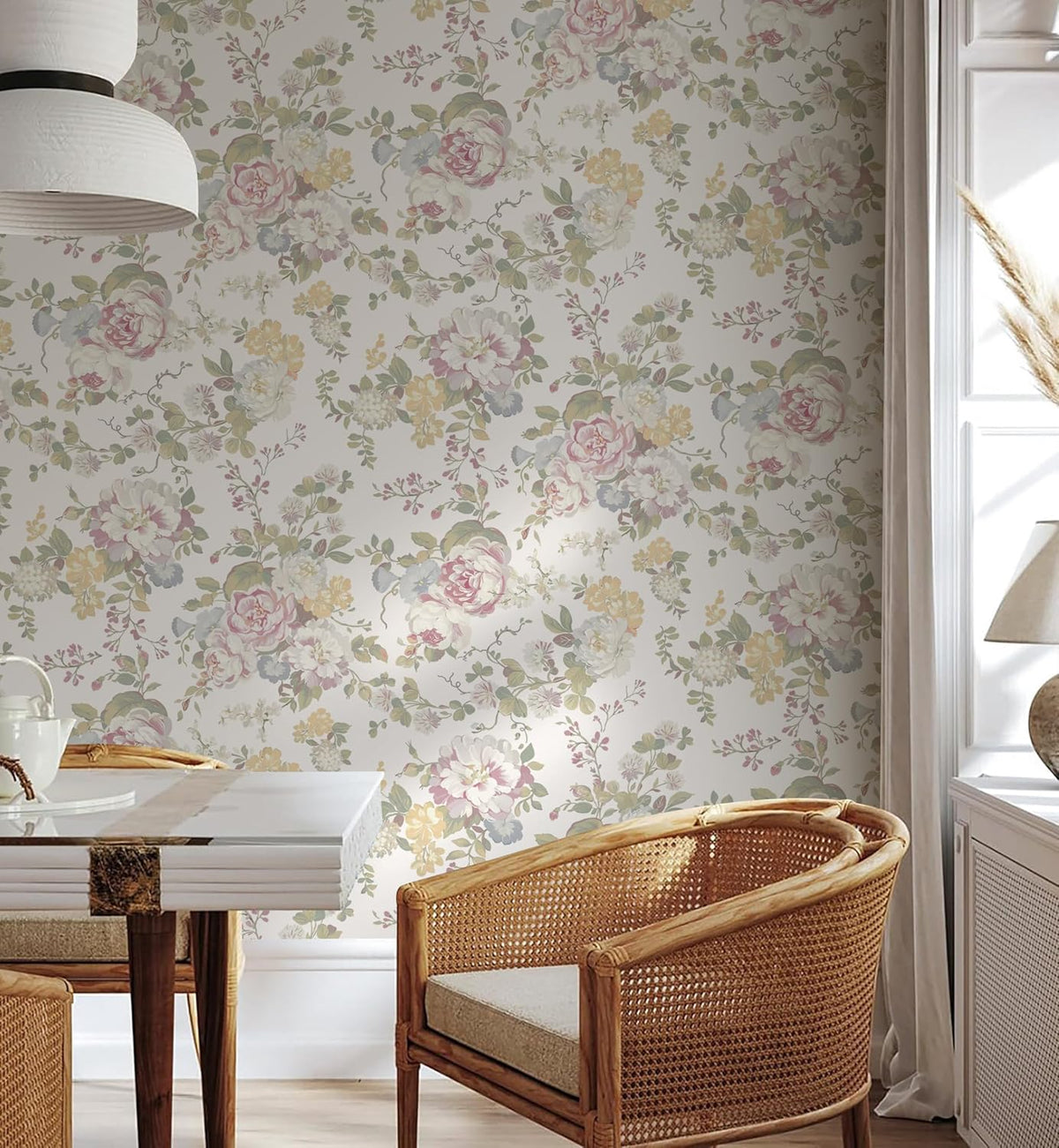 Floral Peel and Stick Wallpaper Boho Watercolor Floral and Leaf Wallpaper