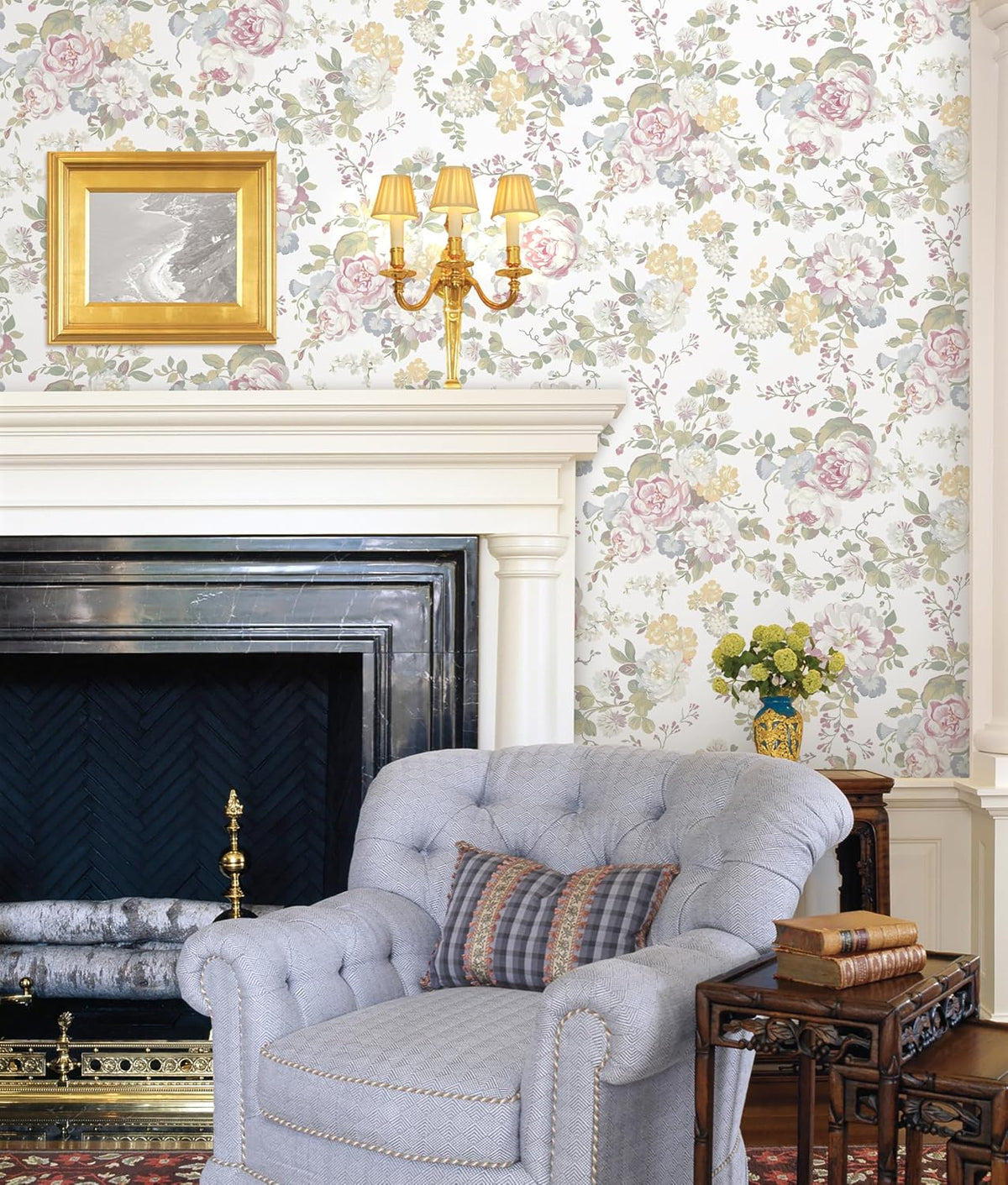 Floral Peel and Stick Wallpaper Boho Watercolor Floral and Leaf Wallpaper