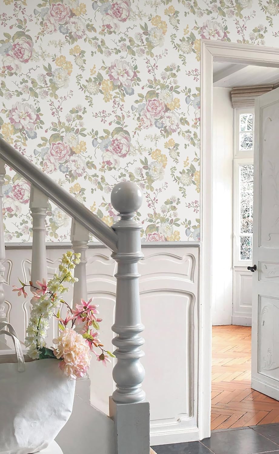 Floral Peel and Stick Wallpaper Boho Watercolor Floral and Leaf Wallpaper