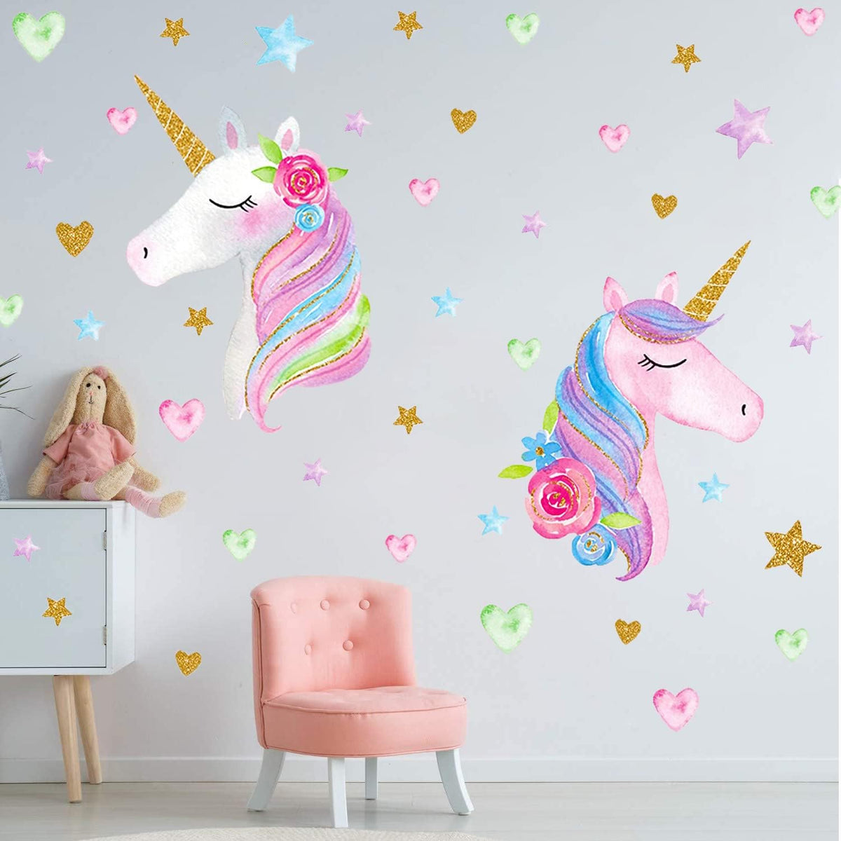 Pink Unicorn Wall Decal for Girls Bedroom,Removable Waterproof Large Size Unicorn Wall Sticker Decor for Girls Bedroom Nursery Playroom Cute Princess Room Decor