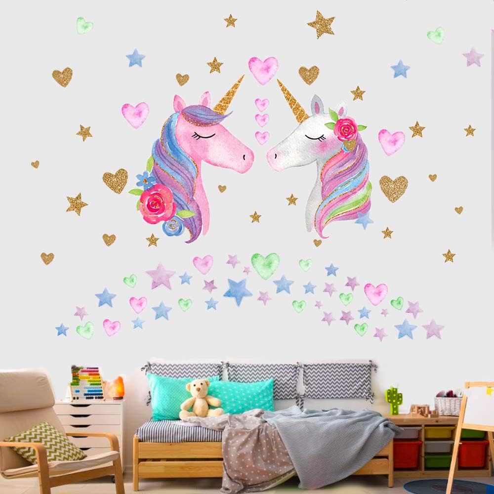 Pink Unicorn Wall Decal for Girls Bedroom,Removable Waterproof Large Size Unicorn Wall Sticker Decor for Girls Bedroom Nursery Playroom Cute Princess Room Decor