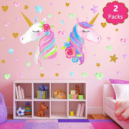 Pink Unicorn Wall Decal for Girls Bedroom,Removable Waterproof Large Size Unicorn Wall Sticker Decor for Girls Bedroom Nursery Playroom Cute Princess Room Decor