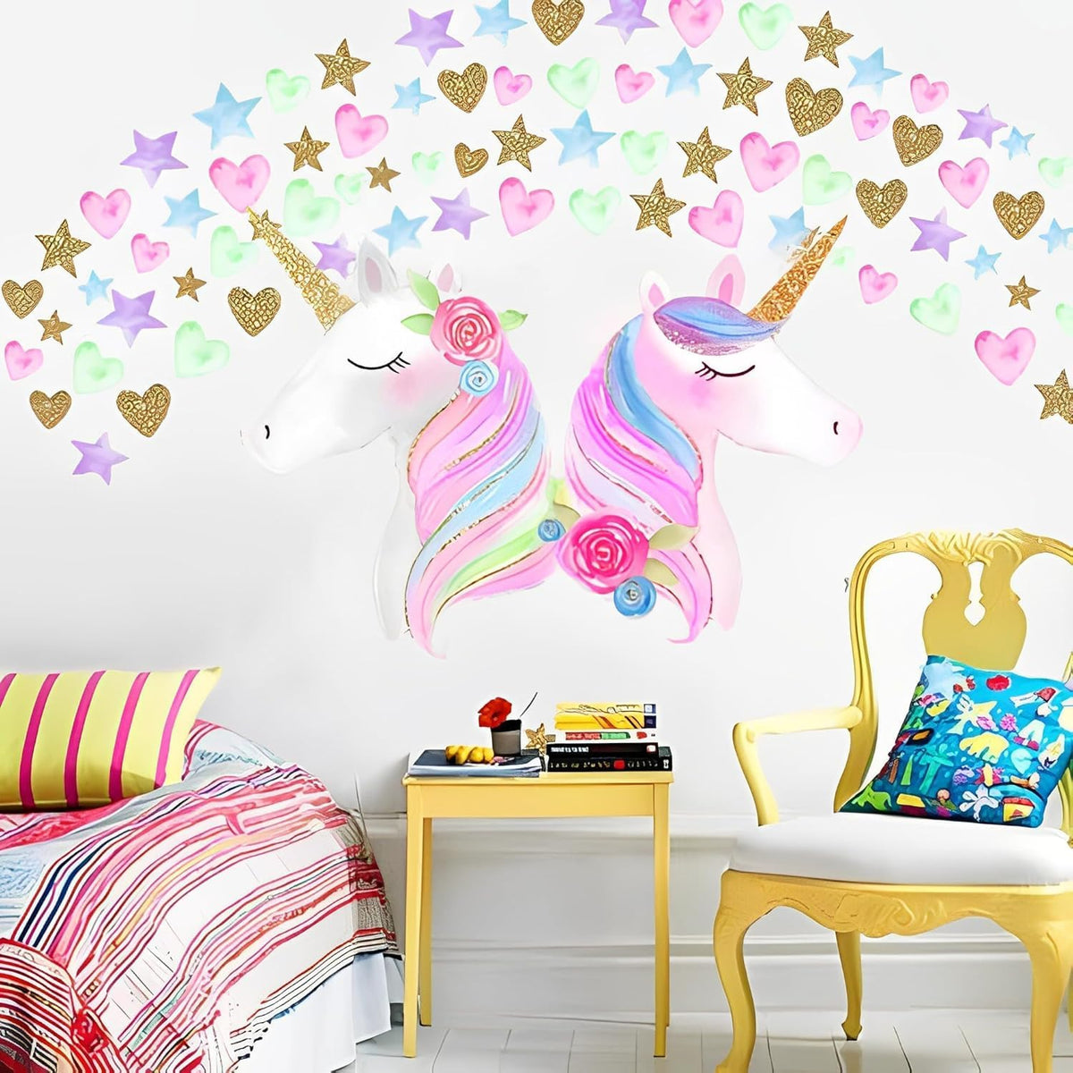 Pink Unicorn Wall Decal for Girls Bedroom,Removable Waterproof Large Size Unicorn Wall Sticker Decor for Girls Bedroom Nursery Playroom Cute Princess Room Decor