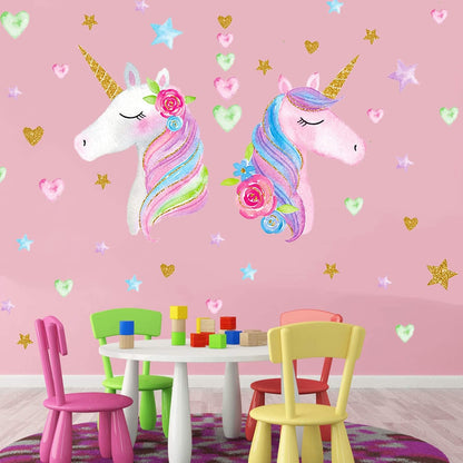 Pink Unicorn Wall Decal for Girls Bedroom,Removable Waterproof Large Size Unicorn Wall Sticker Decor for Girls Bedroom Nursery Playroom Cute Princess Room Decor