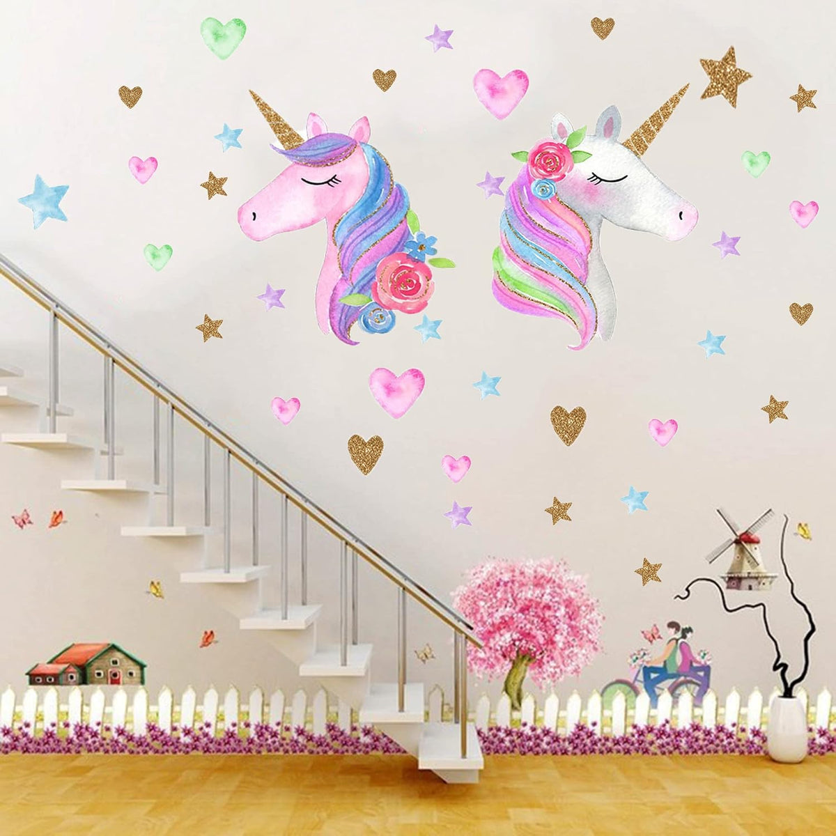 Pink Unicorn Wall Decal for Girls Bedroom,Removable Waterproof Large Size Unicorn Wall Sticker Decor for Girls Bedroom Nursery Playroom Cute Princess Room Decor