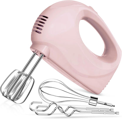 Showvigor Electric Hand Mixer with 5 Stainless Steel Whisks,5 Speed,Pink