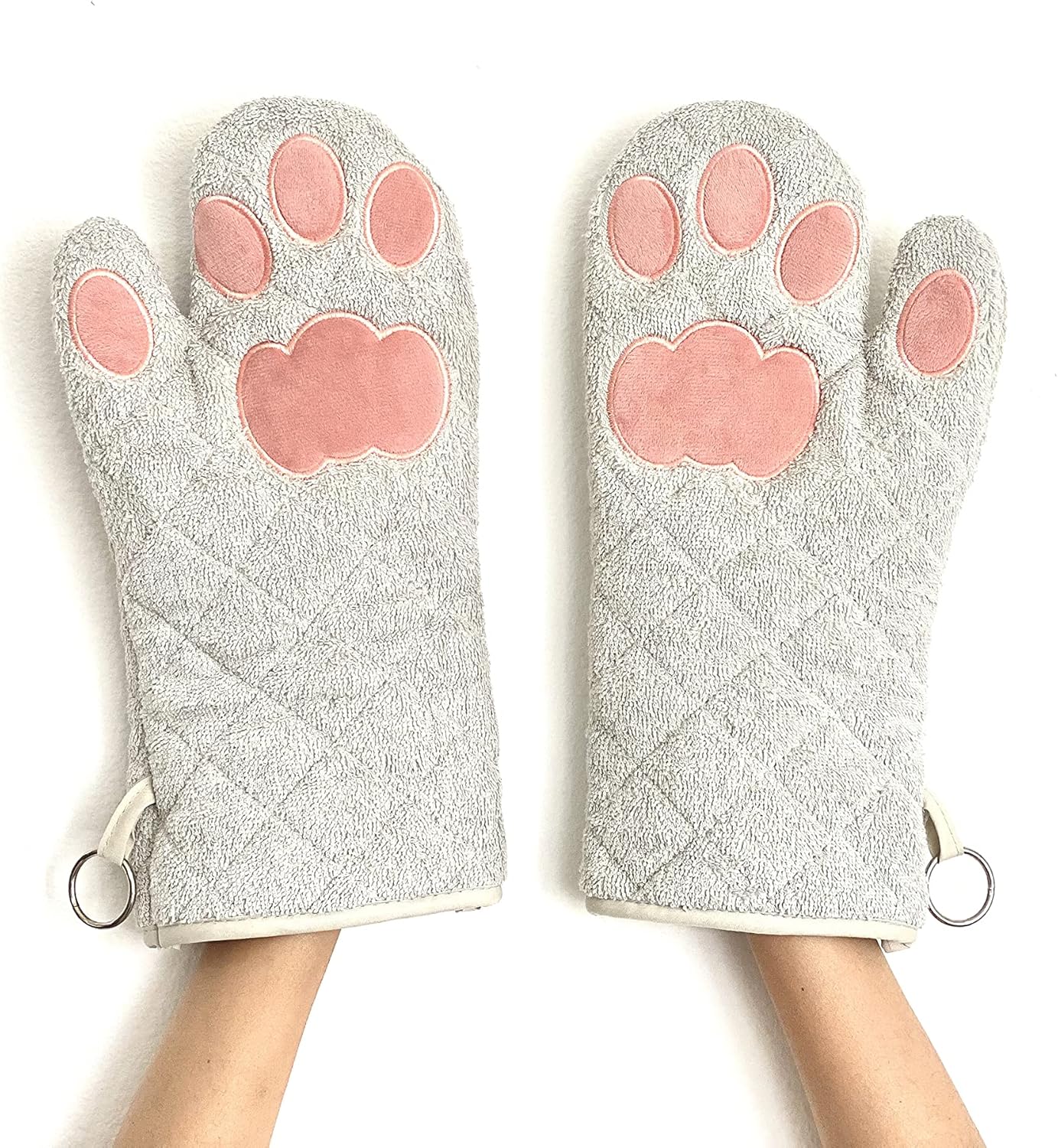 Oven Mitts Cat Paws - Grey and Pink