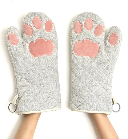 Oven Mitts Cat Paws - Grey and Pink