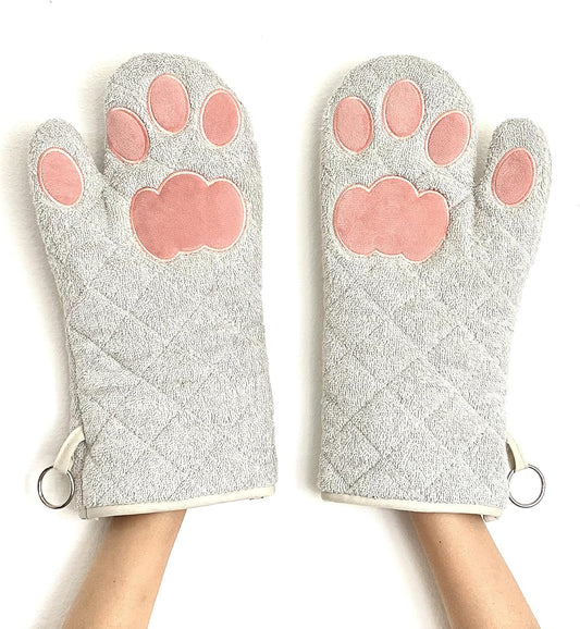Oven Mitts Cat Paws - Grey and Pink