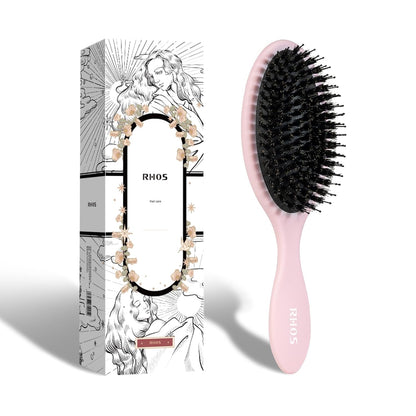Boar Bristle Hair Brush for Women Men Kid Fine Hair, Pink