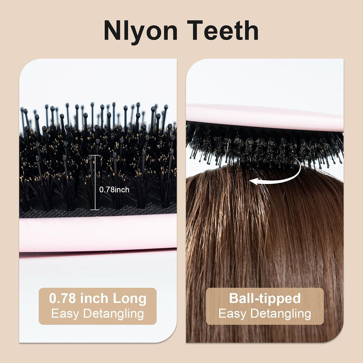 Boar Bristle Hair Brush for Women Men Kid Fine Hair, Pink