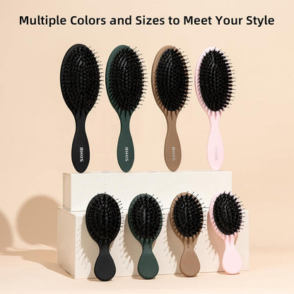 Boar Bristle Hair Brush for Women Men Kid Fine Hair, Pink