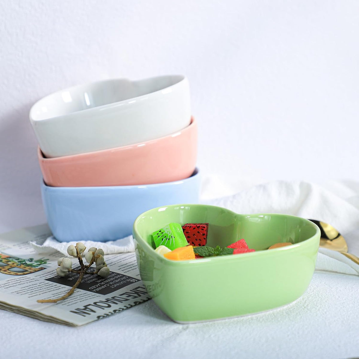 2pcs Heart-Shaped Bowls for Salad Soup Snack Dessert Household Cooking Bowls for Home Kitchen, Pink