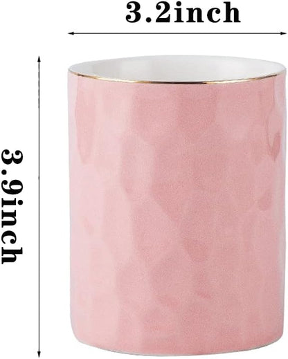 Ceramic Pen Holder Stand Cup Pencil Holder Organizer Makeup Brush Holders for Home Office Desk (Pink)