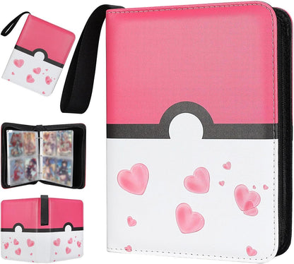 Collectible Trading Card Albums,4 Pocket Card Binder, 400 Double Sided Pocket PU Premium Zip Trading Collection Binderwith 50 Removable Sleeves, Card Folder forTCG, Sports Cards (Pink White)