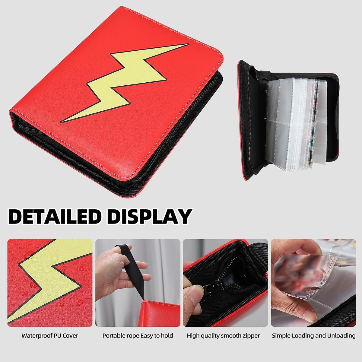 Collectible Trading Card Albums,4 Pocket Card Binder, 400 Double Sided Pocket PU Premium Zip Trading Collection Binderwith 50 Removable Sleeves, Card Folder forTCG, Sports Cards (Pink White)