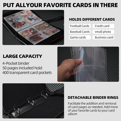 Collectible Trading Card Albums,4 Pocket Card Binder, 400 Double Sided Pocket PU Premium Zip Trading Collection Binderwith 50 Removable Sleeves, Card Folder forTCG, Sports Cards (Pink White)