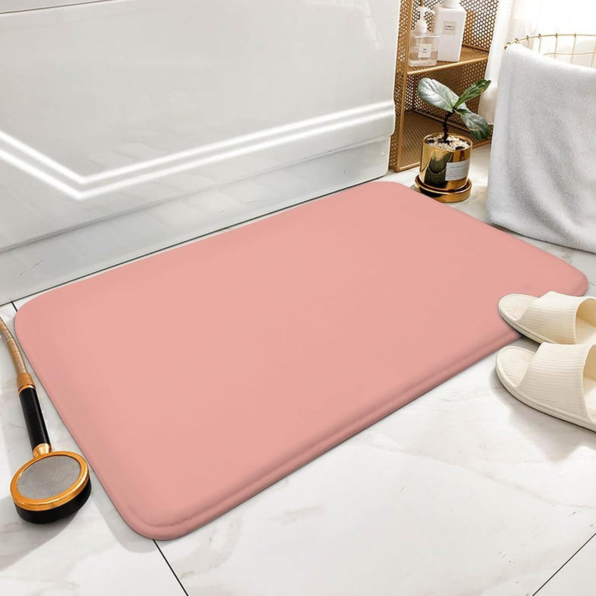 Chic Soft Pink Pale Pastel Solid Modern Bathroom Rugs, Non Slip & Absorbent Bath Mat Carpets for Bathroom, Entryway or Sink 16" x 24"