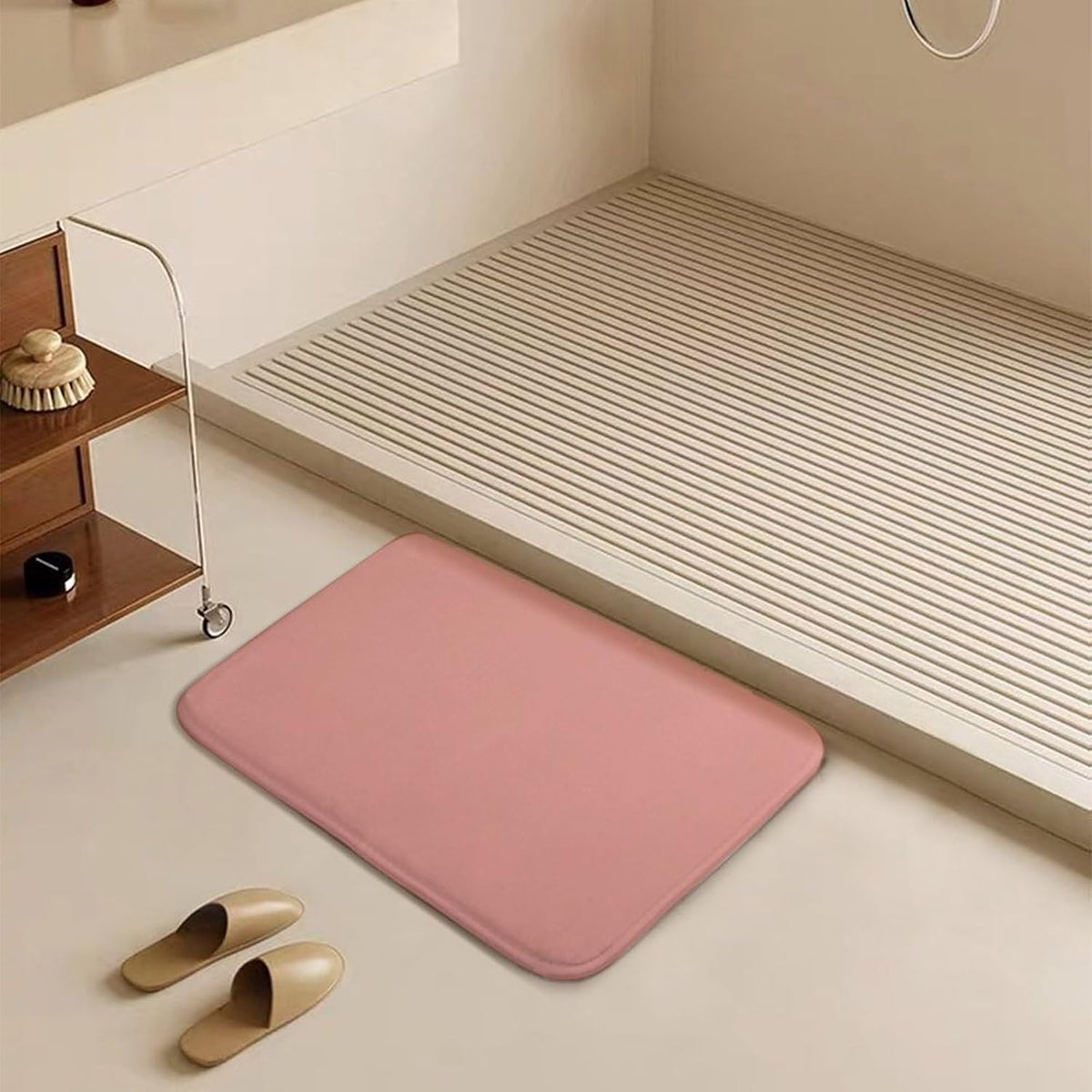 Chic Soft Pink Pale Pastel Solid Modern Bathroom Rugs, Non Slip & Absorbent Bath Mat Carpets for Bathroom, Entryway or Sink 16" x 24"
