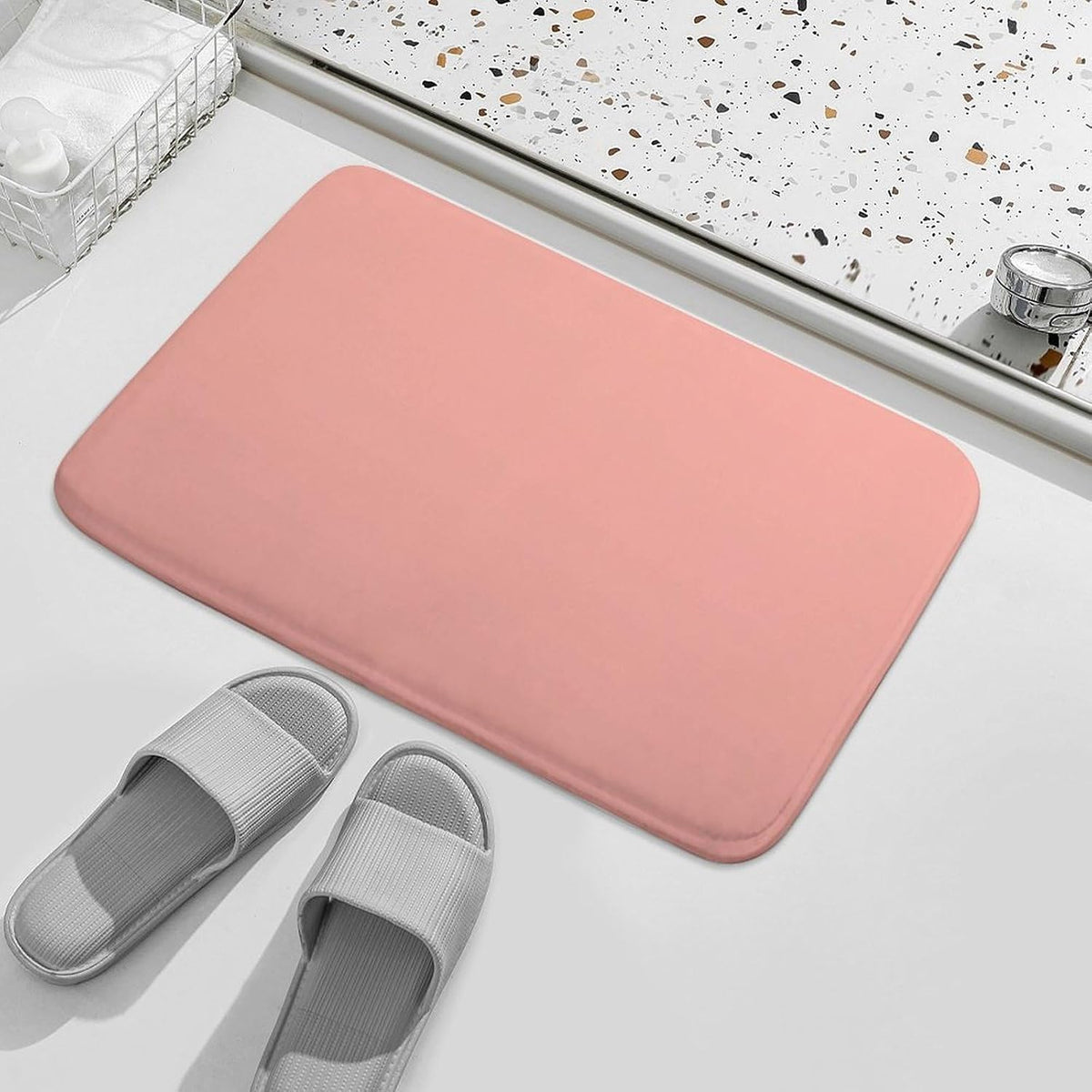 Chic Soft Pink Pale Pastel Solid Modern Bathroom Rugs, Non Slip & Absorbent Bath Mat Carpets for Bathroom, Entryway or Sink 16" x 24"